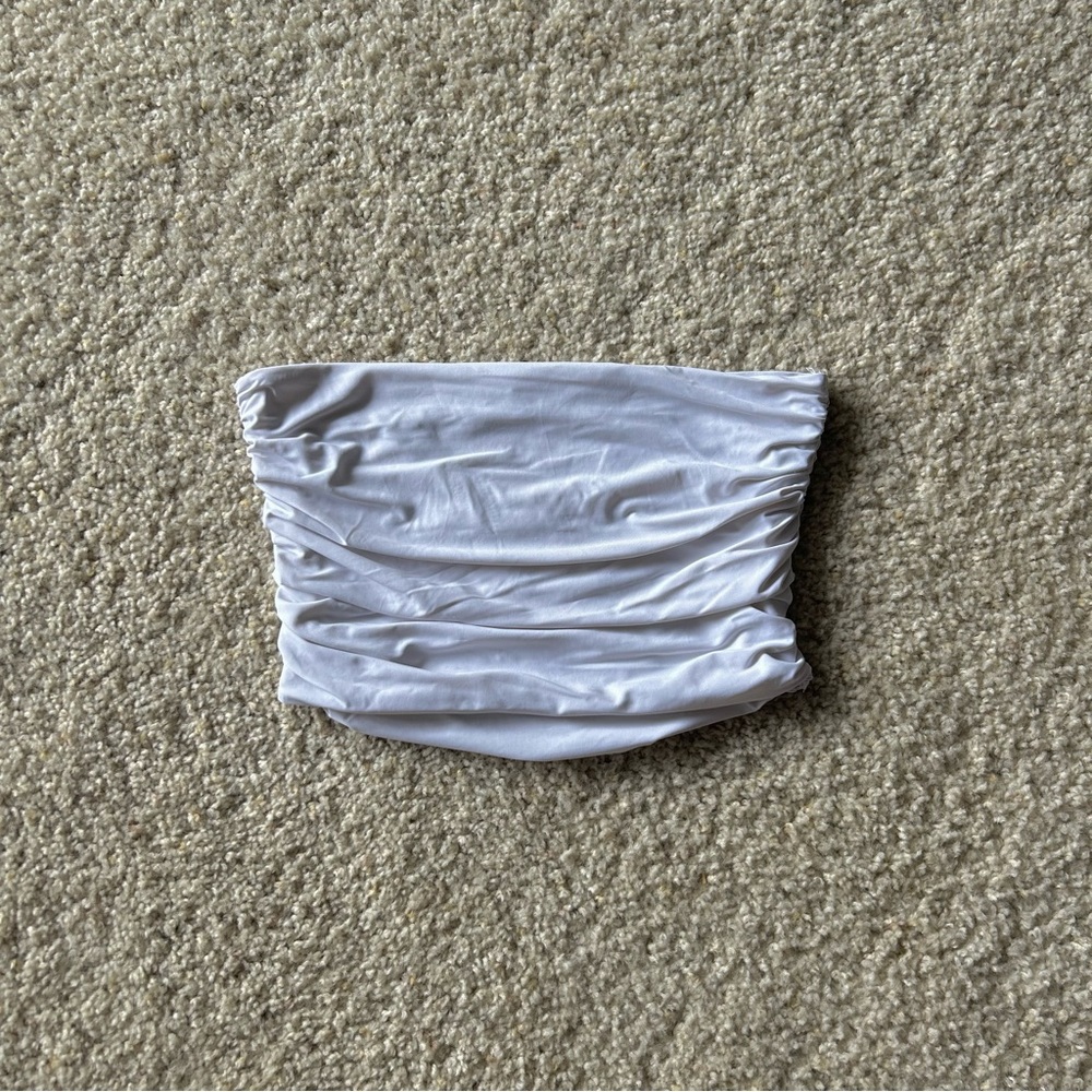 White Zara Cropped Cinched Tube Top